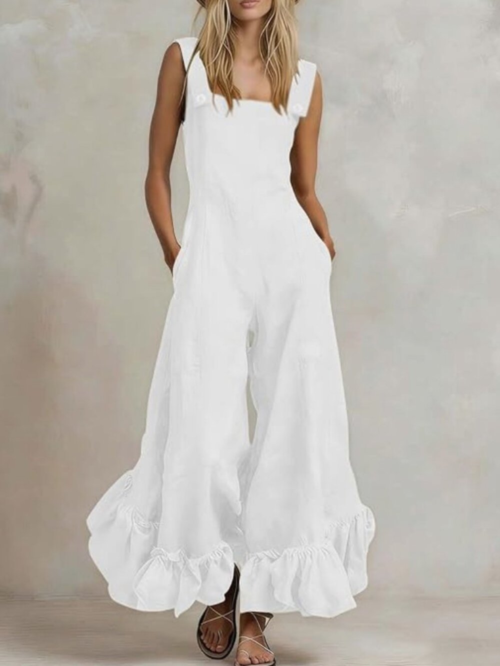 Jumpsuit for Women Square Neck Wide Leg with pockets